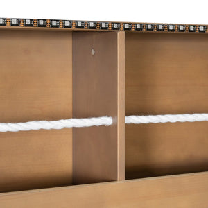 English Elm Twin Xl Over Queen Bunk Bed with Led Lighting Shelving and Pegboard Pinewood Frame Brown LT000280AAP