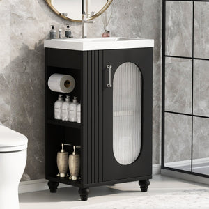 English Elm 20" Matte Freestanding Bathroom Vanity Ceramic Sink Mdf Cabinet Open Side Shelf Black N725P364206B