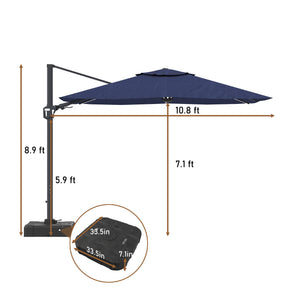 English Elm 11FT Square Cantilever Patio Umbrella with LED Light, UPF50+ 280g Solution-Dyed Fabric, Rust-Resistent Frame Blue 108.27 L x 16.54 W x 6.69 H T3609P352401