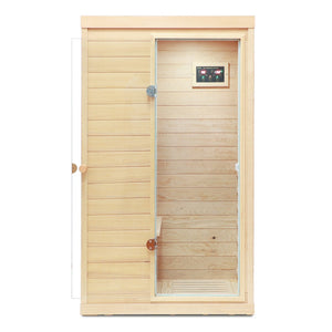 English Elm Hemlock Solid Wood Single Person Far Infrared Sauna with Bluetooth and Lcd Controls W632S00008