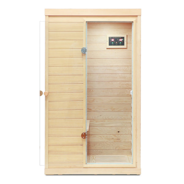English Elm Hemlock Solid Wood Single Person Far Infrared Sauna with Bluetooth and Lcd Controls W632S00008