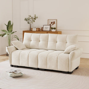 English Elm Premium Chenille Two Seater Sofa Tufted Arms Ergonomic Foam Living Room Lounge White W714S01631
