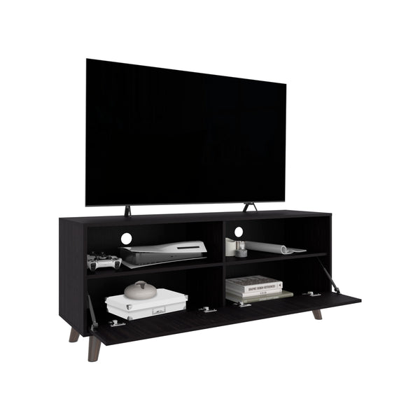 English Elm Patrick TV Stand for TVs up to 65” – Modern Black Entertainment Center with 2 Doors, Open Shelf, MDF Durable Finish B200P335350