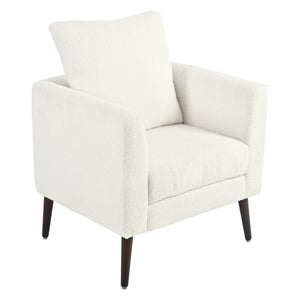 English Elm Modern Teddy Fabric Accent Chair - Plush Chenille Upholstered Armchair with Pillow, Wood Legs, Ergonomic Comfort for Living Room, Bedroom (White) W1028P236496
