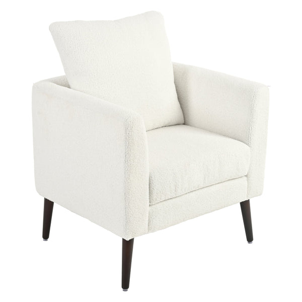 English Elm Modern Teddy Fabric Accent Chair - Plush Chenille Upholstered Armchair with Pillow, Wood Legs, Ergonomic Comfort for Living Room, Bedroom (White) W1028P236496