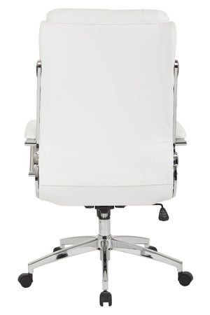 OSP Home Furnishings Executive Faux Leather Office Chair with Lumbar Support Headrest and Chrome Accents White FL90071C-U11