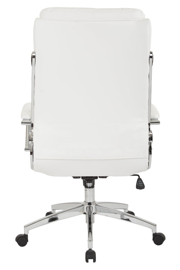 OSP Home Furnishings Executive Faux Leather Office Chair with Lumbar Support Headrest and Chrome Accents White FL90071C-U11