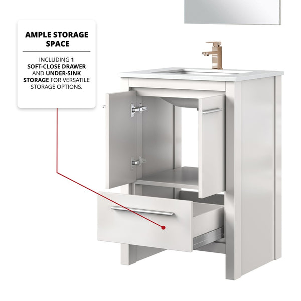 English Elm White Bath Vanity Set With White Quartz Top, Rose Gold Faucet & Matching Mirror For Small Spaces B2731S02038-GIGA