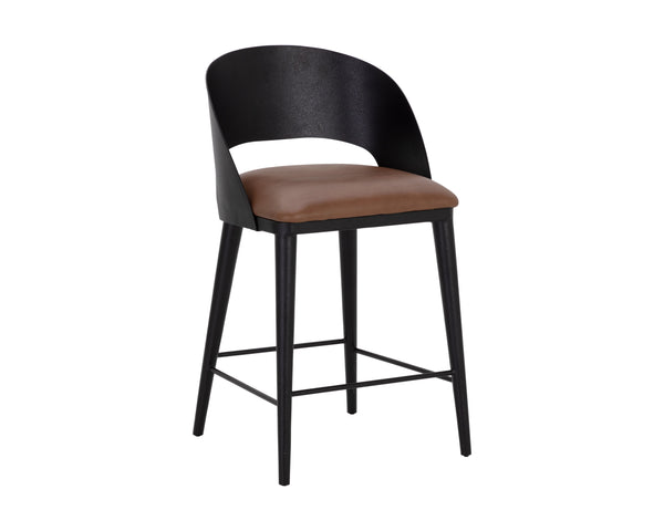 Sunpan Dezirae Barstool - Stylish Curved Back Design with Genuine Leather Seat and Unique Craftsmanship Black / Cognac Leather