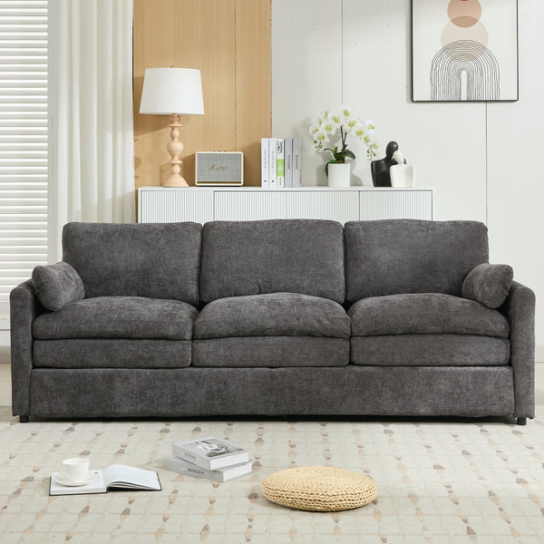 English Elm 89" Plush Chenille 3-Seater Sofa with Double-Layer Cushions, Deep Seating, Removable Lumbar Pillow, Elegant Stitching Grey N719P251497E