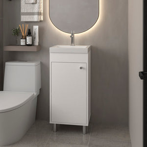 English Elm Waterford Compact Vanity Sink with Integrated Basin and Storage Cabinet, Durable Engineered Wood Finish White B092P329251
