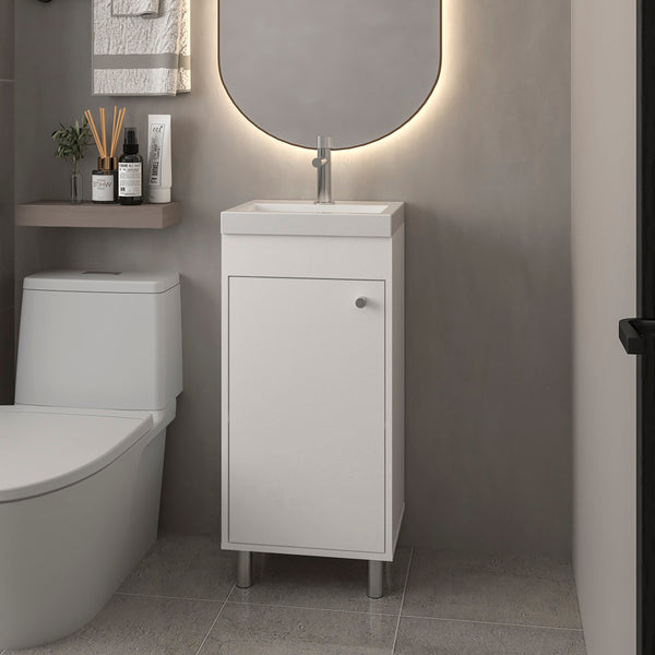 English Elm Waterford Compact Vanity Sink with Integrated Basin and Storage Cabinet, Durable Engineered Wood Finish White B092P329251