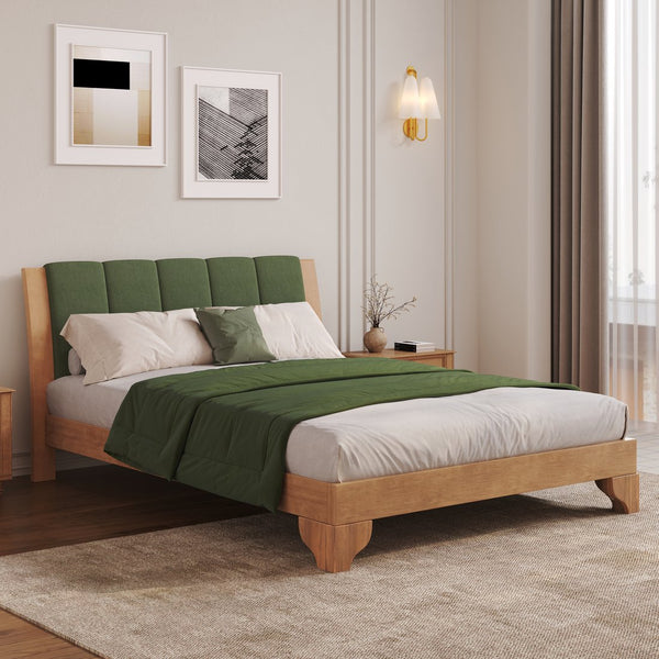 English Elm Christopher Knight Home® - Premium Pine Wood Queen Bed Frame With Upholstered Headboard - Mid-Century Modern Style & Durability N770P345991N_N770P345992N