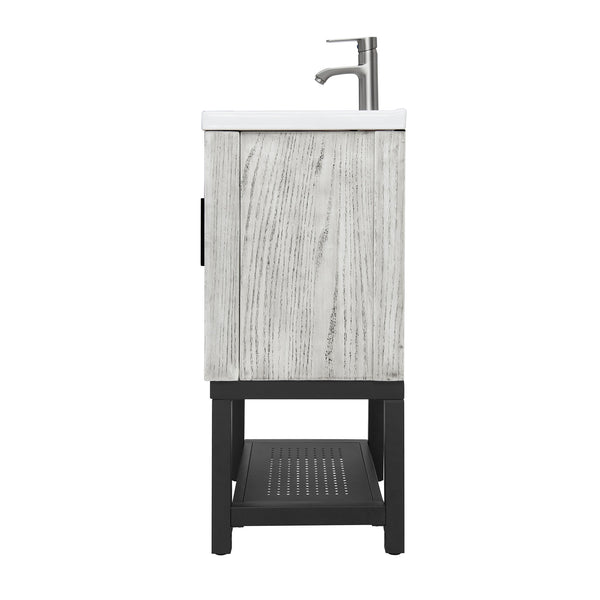 English Elm 24" Modern Bathroom Vanity with White Ceramic Sink, Textured Faucet, Adjustable Feet & Shelf — Sleek Storage Cabinet W688P224402