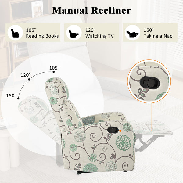English Elm Christopher Knight Home® - Modern Recliner Plush Manual Recliner Chair with Ergonomic Support, 3-Position Backrest, Durable Fabric Comfort Beige+Blue N763P256491C