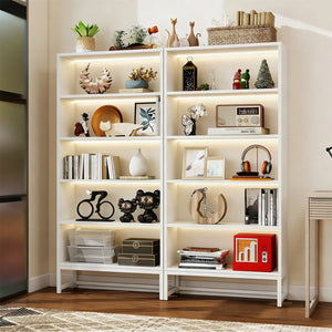English Elm Tall Five Tier Bookcase with Led Shelf Lighting White Mdf Frame Living Room Display W3204P454083