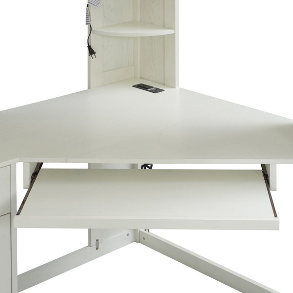 English Elm Twin Loft Bed with Wardrobe Desk Charging Station and Spotlights for Small Rooms Beige White LT000450AAK