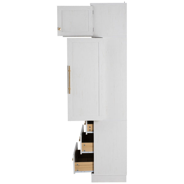 English Elm K&k Farmhouse Pantry Cabinet Tall Freestanding Kitchen Storage with Drawers Shelves White N707P356569W