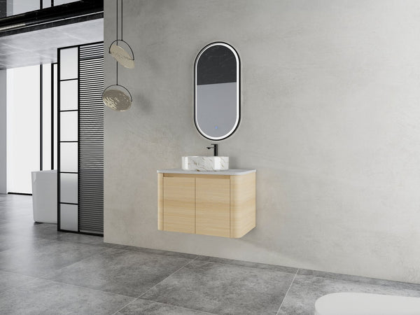 English Elm 30'' Wall-Mounted Bathroom Vanity With Elegant Ceramic Sink, Soft-Close Doors & Space-Saving Design W999S00464