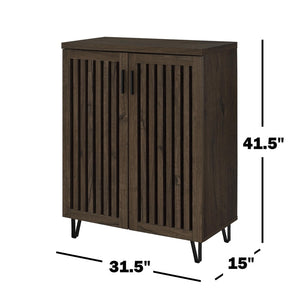 English Elm 2-door Entryway Shoe Cabinet with Slatted Doors Smoked Laminate Finish and Metal Legs Oak,Smoke B016P473427