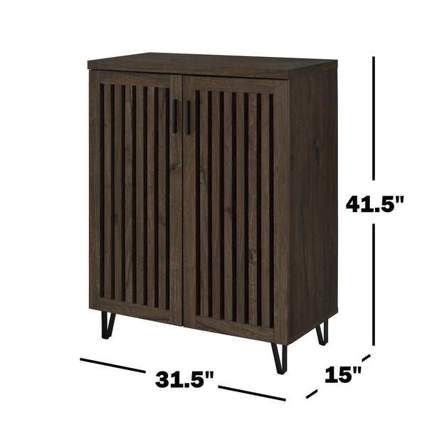 English Elm 2-door Entryway Shoe Cabinet with Slatted Doors Smoked Laminate Finish and Metal Legs Oak,Smoke B016P473427