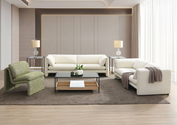 English Elm Jaeda Plush Boucle 3PCS Living Room Set with Linen Upholstery, Wood Frame, Plush Cushions for Comfort Beige,Green 76.4 L x 38.2 W x 28.3 H B2726S00203