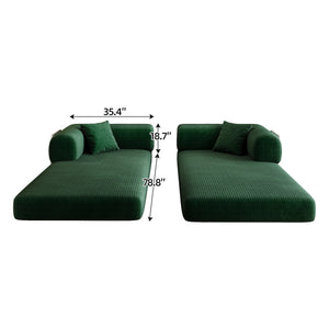 English Elm 78.8" Compression Sofa Convertible Floor Bed with Corduroy Fabric, No-Assembly Modular Futon, Supportive Backrest and Armrests Green W2824P373432