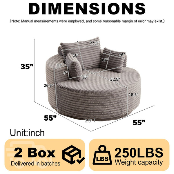 English Elm 55''l 55'l Chenille Swivel Lounge Chair Plush Foam Fill 360 Rotation Modern Living Room W834S00610