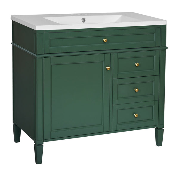 English Elm 36'' Modern Bathroom Vanity With Resin Sink, Mirror Cabinet, Soft-Close Drawers & 6 Shelves N710S236006F
