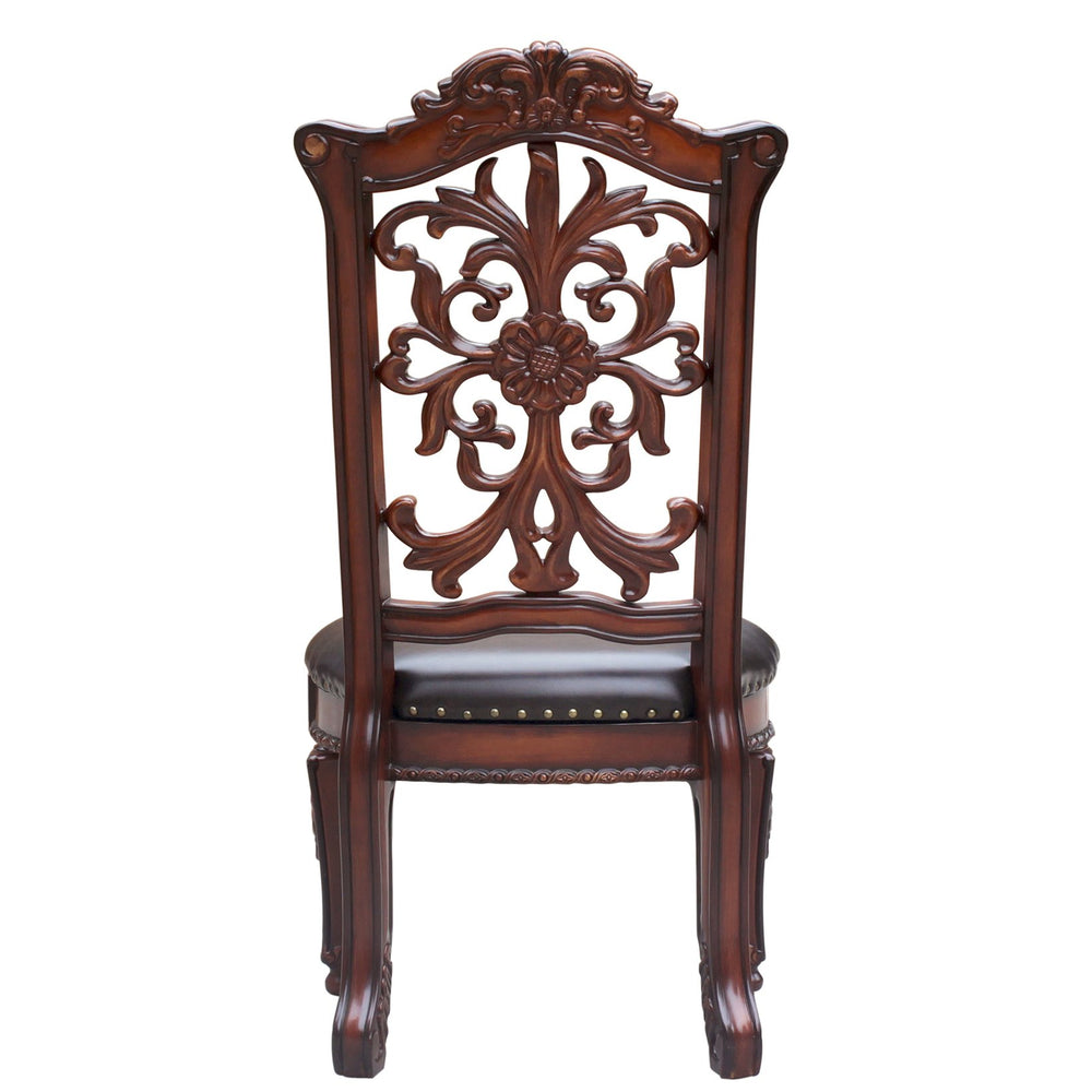 English Elm Brown Side Chairs Set Of 2 - Elegant Nailhead Trim, Floral Design, Comfortable Pu Seats For Dining B062P209284