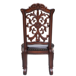 English Elm Brown Side Chairs Set Of 2 - Elegant Nailhead Trim, Floral Design, Comfortable Pu Seats For Dining B062P209284