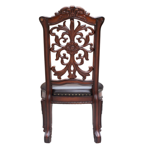 English Elm Brown Side Chairs Set Of 2 - Elegant Nailhead Trim, Floral Design, Comfortable Pu Seats For Dining B062P209284
