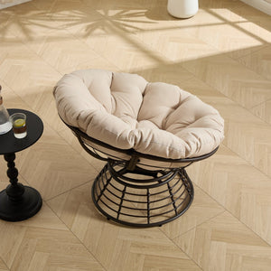 English Elm Comfortable Woven Pe Rattan Papasan Swivel Chair with Plush Cushion for Any Room W640P443549