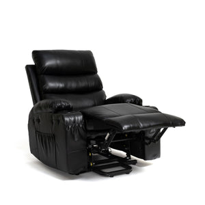 English Elm 21"seat Large Electric Power Lift Recliner Chair with 8-Point Vibration Massage, Lumbar Heat, Remote Control and Cup Holders for Easy Standing Comfort and Pocket Storage Black W311P316091