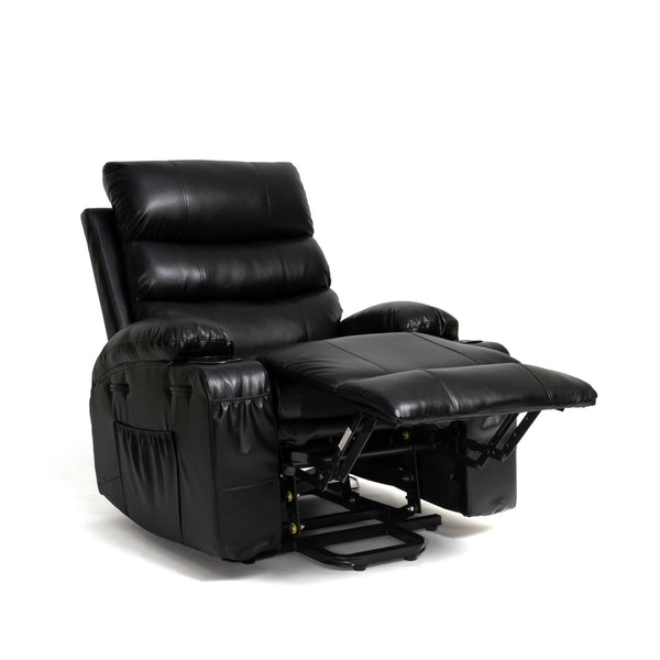English Elm 21"seat Large Electric Power Lift Recliner Chair with 8-Point Vibration Massage, Lumbar Heat, Remote Control and Cup Holders for Easy Standing Comfort and Pocket Storage Black W311P316091