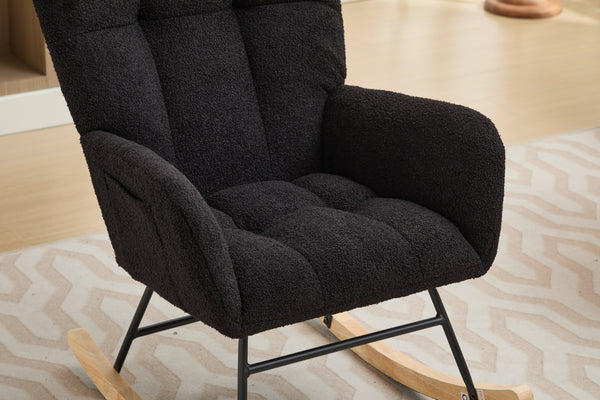 English Elm Modern Teddy Upholstered Rocking Glider Chair with High Backrest and Solid Wood Legs for Nursery Comfort Black W2725P213539