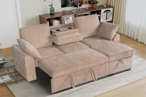 English Elm Multi Functional Sectional Sofa with Plush Seating Adjustable Backrests and Hidden Storage Light Brown B2730S00059