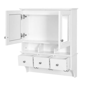 English Elm 4-in-1 Wall Mounted Bathroom Cabinet with Mirror Drawers and Towel Hooks Vanity White N710P405416K