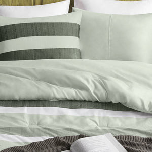 JLA Home Regency Heights - Stripe Seersucker Comforter Set with Reversible Striped and Botanical Prints, Lightweight Oeko-Tex Certified Sage RH10-0014