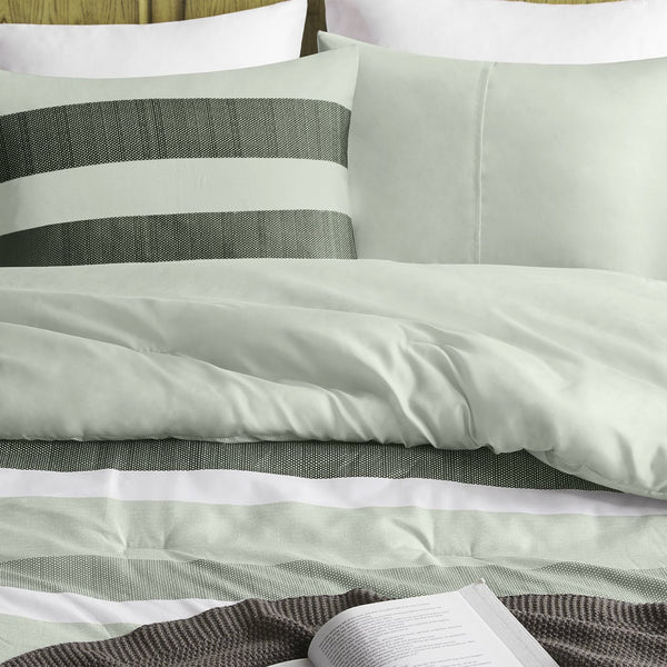 JLA Home Regency Heights - Stripe Seersucker Comforter Set with Reversible Striped and Botanical Prints, Lightweight Oeko-Tex Certified Sage RH10-0014