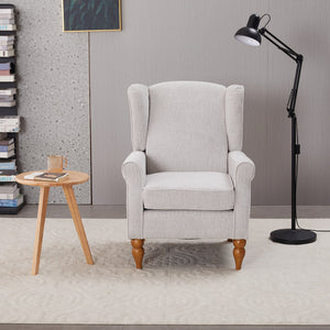 English Elm Coffee Table & Armchair Set with Vintage Roman Column Legs, Breathable Fabric, Solid Rubberwood Craftsmanship Beige W2989P339991