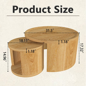 English Elm Round Nesting Coffee Tables with Wood Grain Tops Minimalist Set for Living Room W1727S00091