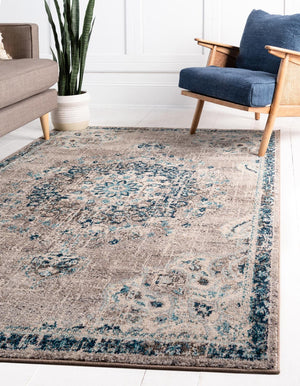Unique Loom Penrose Alexis Machine Made Medallion Rug Gray, Beige/Blue/Ivory/Navy Blue 9' 0" x 12' 0"