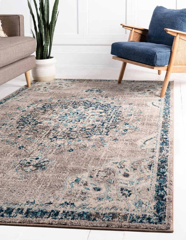 Unique Loom Penrose Alexis Machine Made Medallion Rug Gray, Beige/Blue/Ivory/Navy Blue 9' 0" x 12' 0"