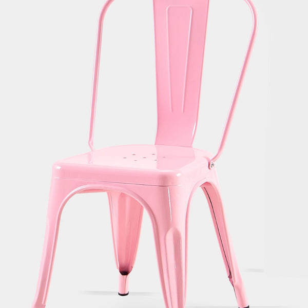 English Elm Set Of 4 Stylish High-Gloss Pink Metal Dining Chairs - Stackable, Lightweight, Easy-Clean, Durable Design B347P383379-GIGA