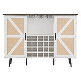 White Faux Rattan Barn Door Wine Cabinet With Wine Rack, Glass Rack, Double Door, Removable Shelves