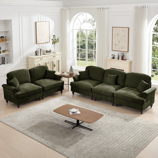 English Elm Classic Modular 2-Piece Sofa Set: Elegant Flared Arm Design With Detachable Ruffled Skirts, Green W3041S00269