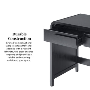 English Elm Walker Edison - Modern Curved Waterfall Desk with Drawers and Rounded Edge Design, Durable MDF Surface, Stylish Statement Pulls Black 49 L x 24 W x 6.63 H B185P200189