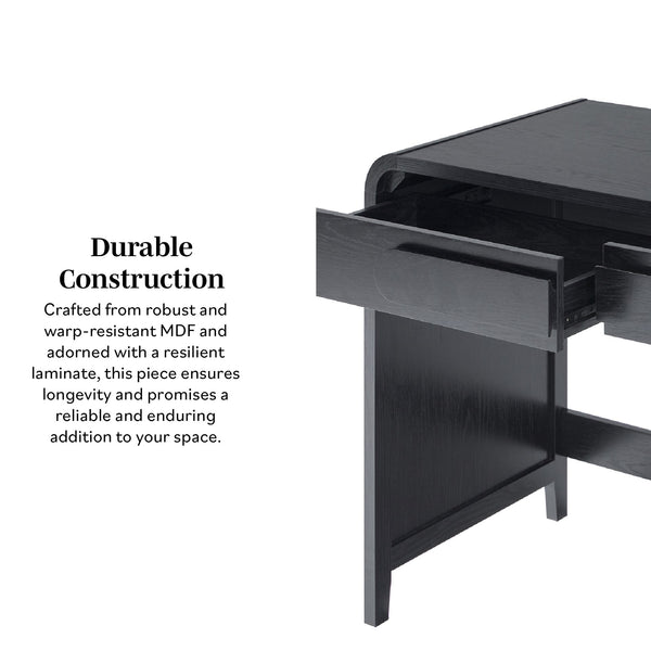 English Elm Walker Edison - Modern Curved Waterfall Desk with Drawers and Rounded Edge Design, Durable MDF Surface, Stylish Statement Pulls Black 49 L x 24 W x 6.63 H B185P200189