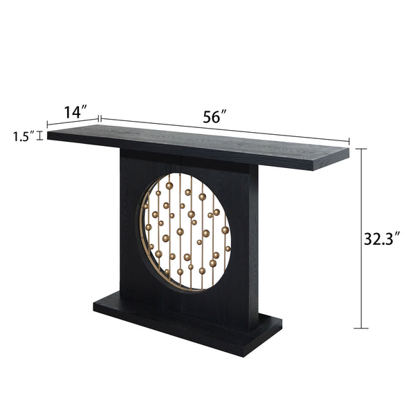 English Elm Modern Black Console Table with Gold Accent, 61.4"L Sleek Entryway Hallway Table with Floating Artful Spheres W2729P270745